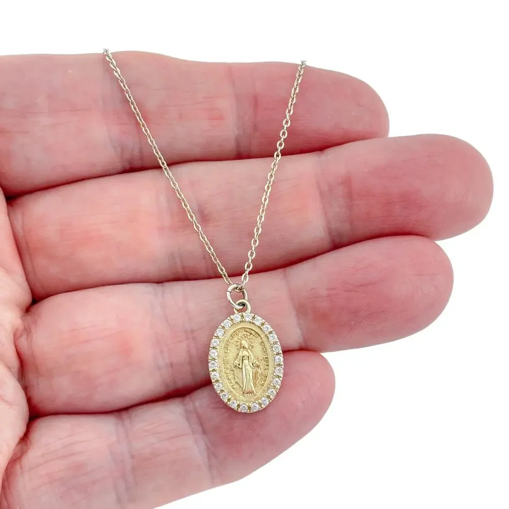 Vintage Sterling Silver 925 Miraculous Medal Necklace 15.5-17.5